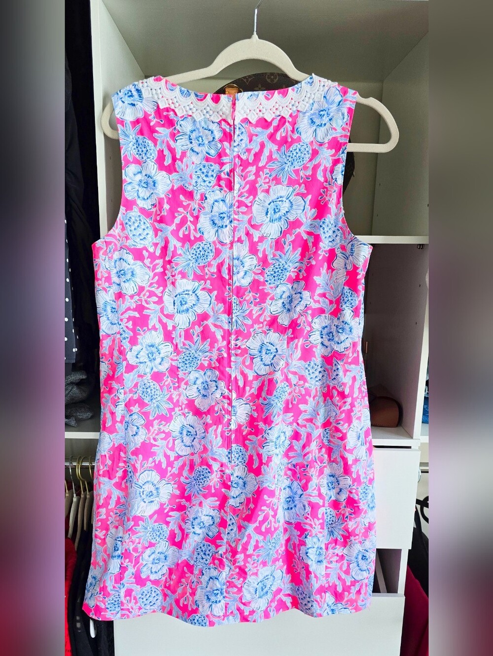Bright Pink Floral Lilly Pulitzer Romper Dress with Blue & White Accent Size 6 - Picture 7 of 8